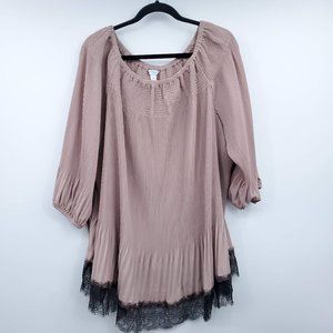Boutique Peasant Pleated Rose Blouse 3X